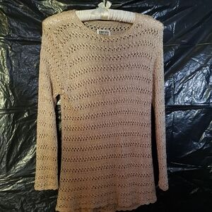 Chicos Gold Metallic Crackled Open Knit Sweater Pullover Summer Chic